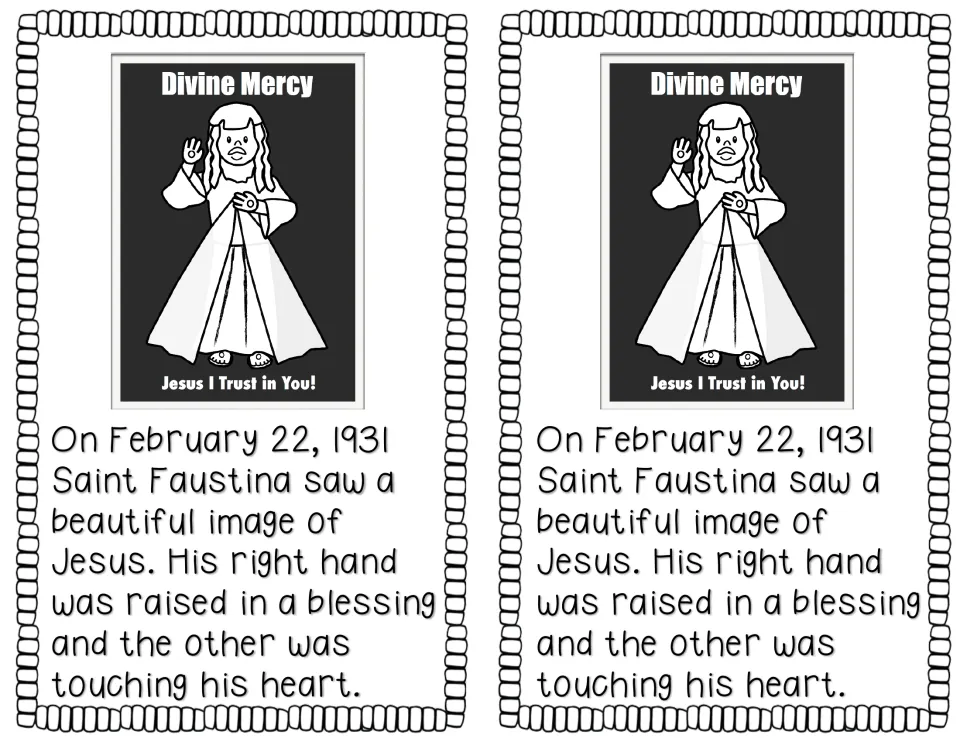 Reader page 7: Faustina sees Jesus blessing with one hand and touching his heart in 1931; printed twice