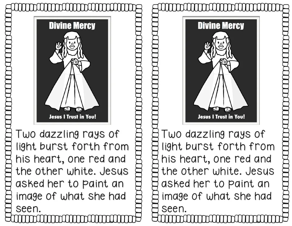 Reader page 8: red and white rays shine from Jesus' heart, and he requests a painting; printed twice