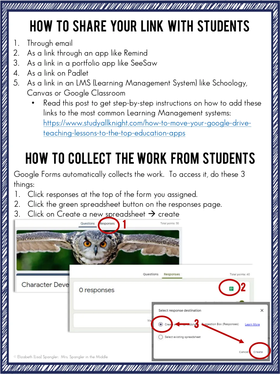 How to share the quiz link via email, Remind, SeeSaw, Padlet or an LMS, and how to export responses to a spreadsheet