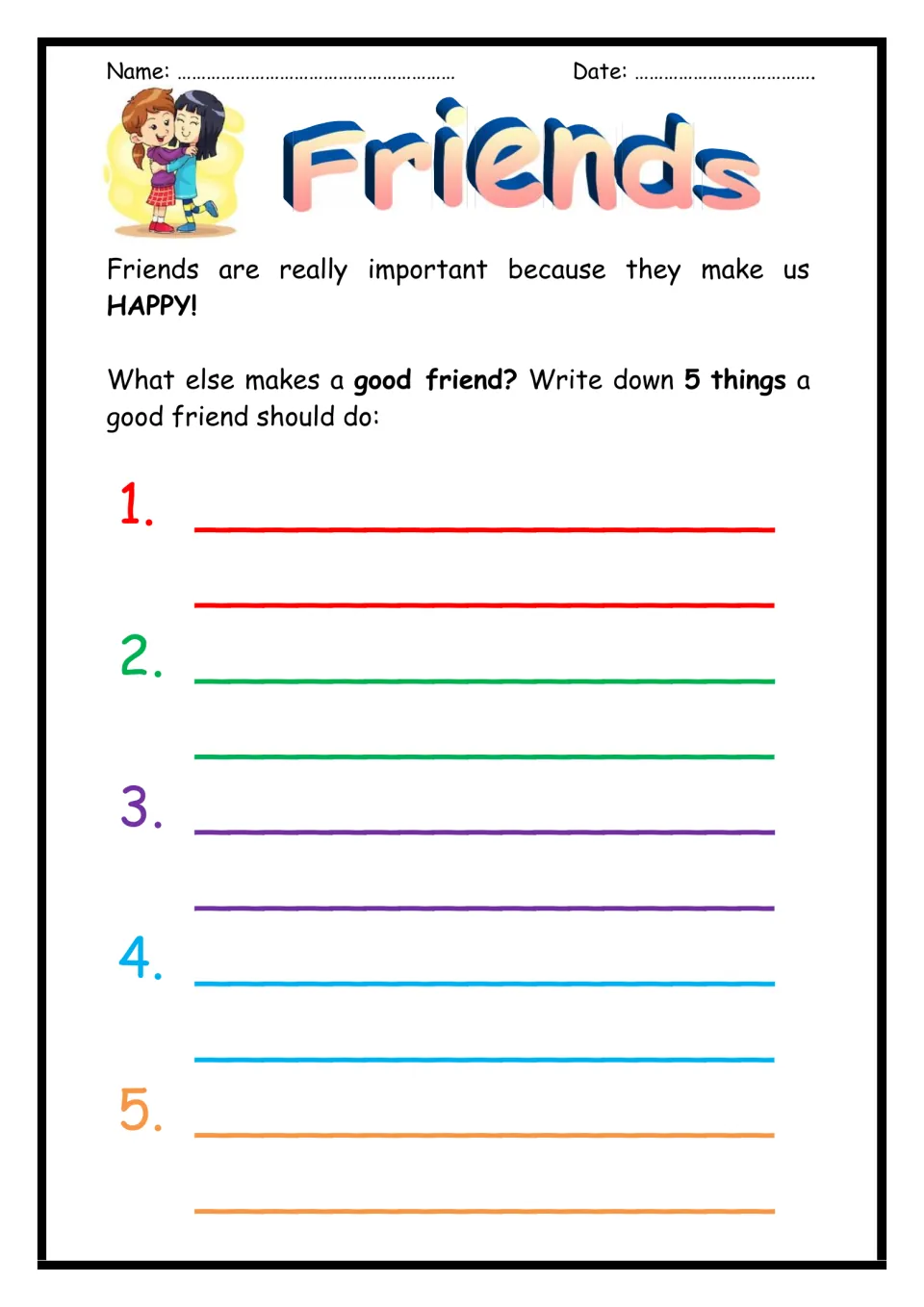 Qualities of a good friend: after reading that friends make us happy, students list 5 things a good friend should do