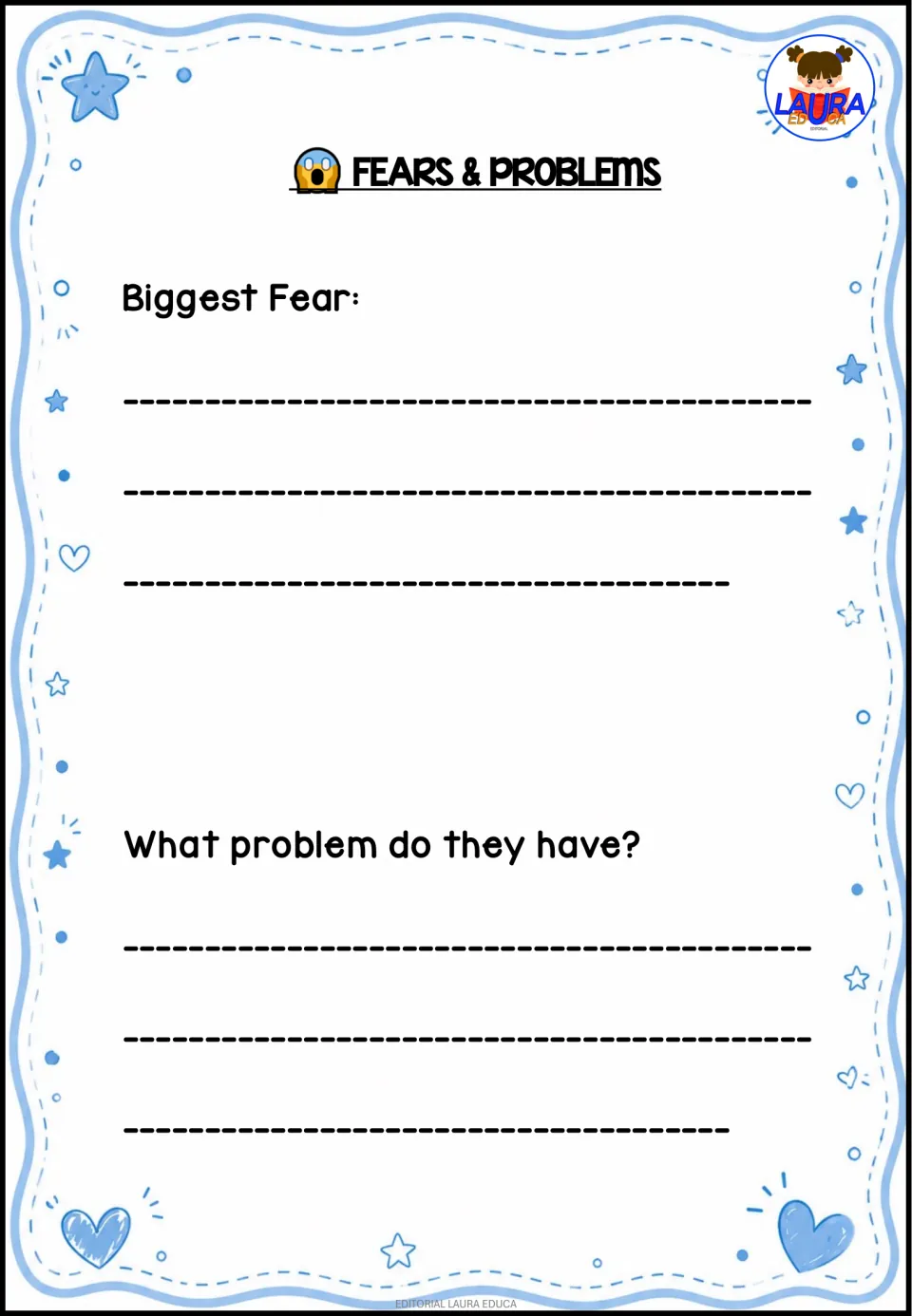 Fears and problems: students describe their character's biggest fear and the problem the character has