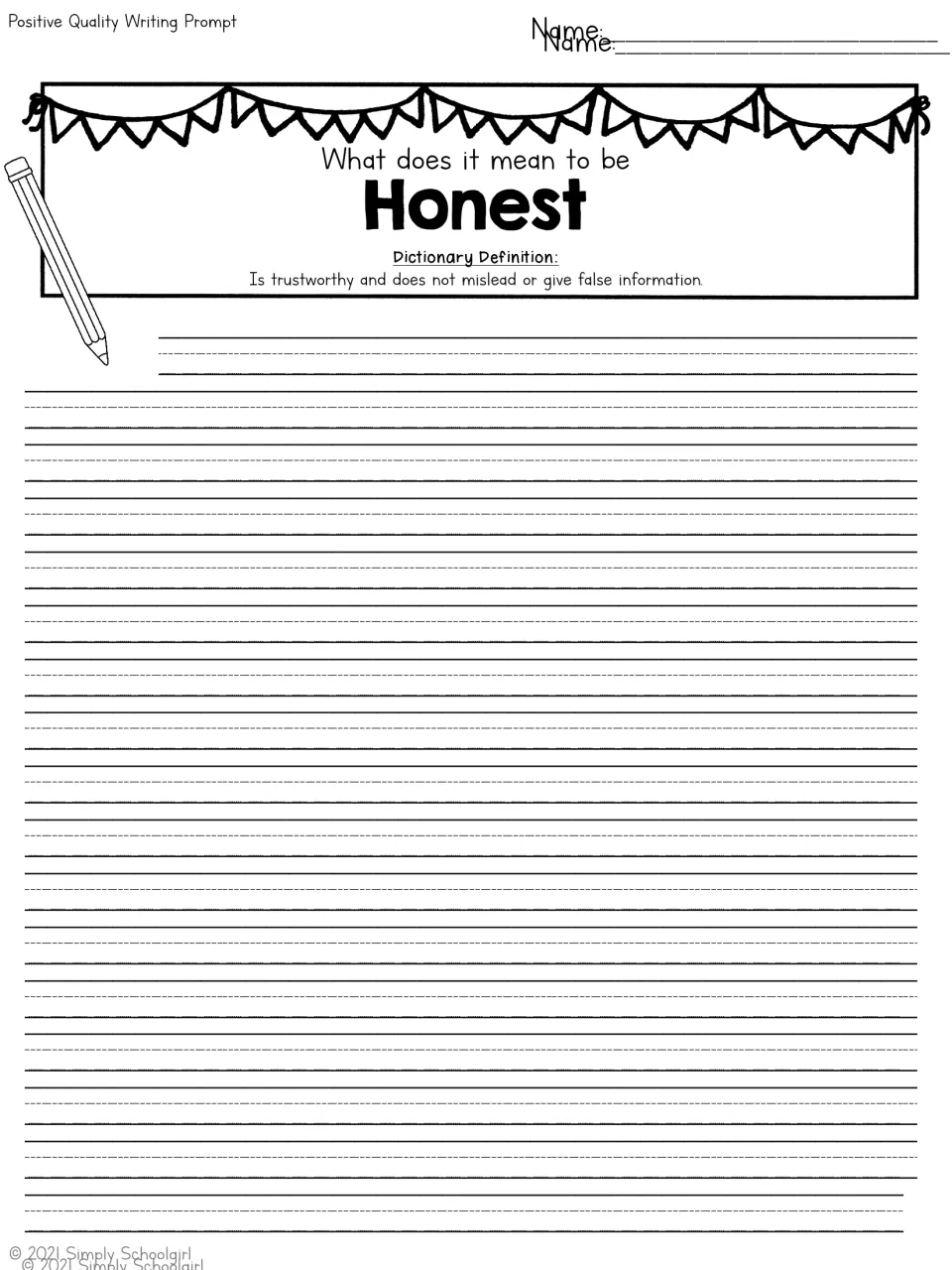 Honest: students respond to 'trustworthy and does not mislead or give false information' with writing about honesty