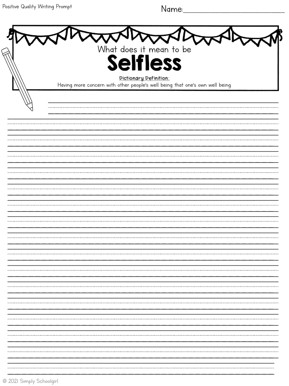 Selfless: students explain putting others' well-being before their own, based on the dictionary definition shown