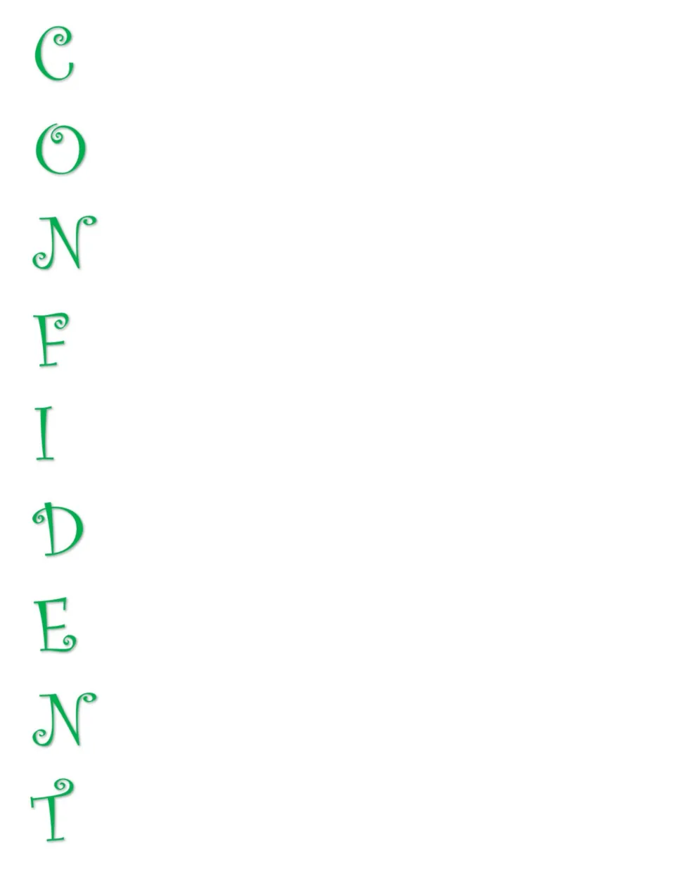 Acrostic poem template for Confident, with green letters to begin words or phrases about the trait.