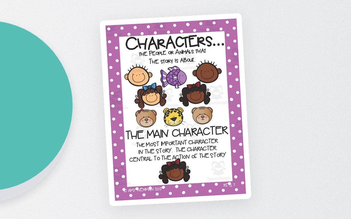 Characters Anchor Chart preview: Completed 'Characters' anchor chart page