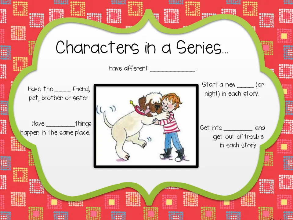 Series characters cloze chart: students fill in the missing key word in each of five traits of characters in a book series