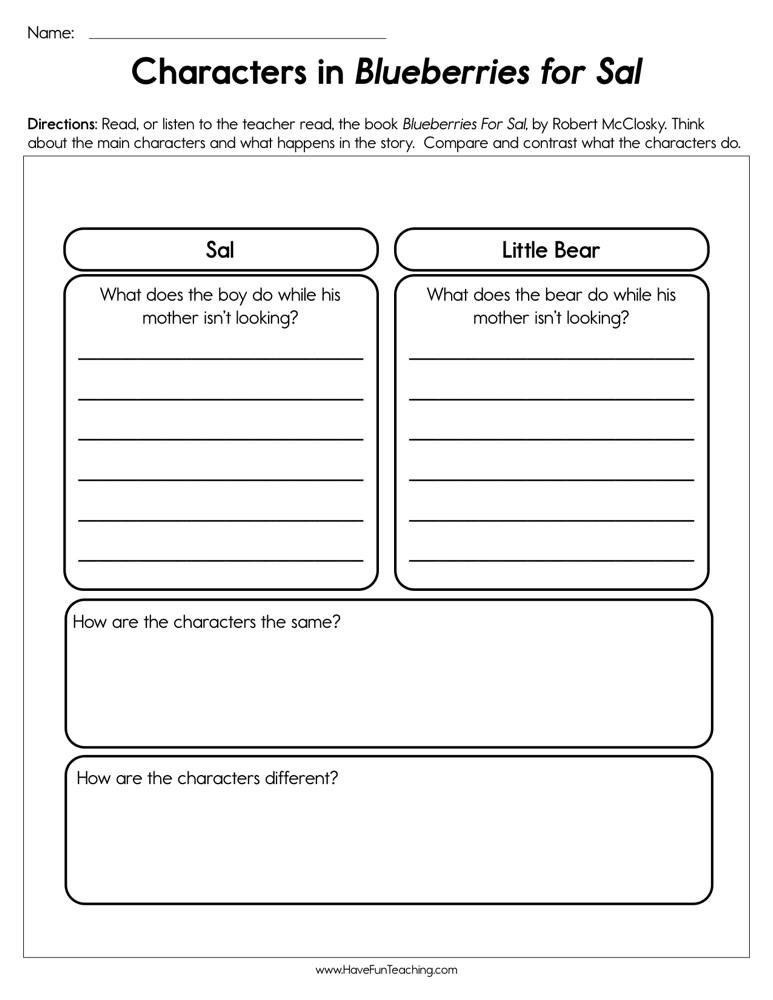 Characters in Blueberries for Sal Worksheet by Teach Simple