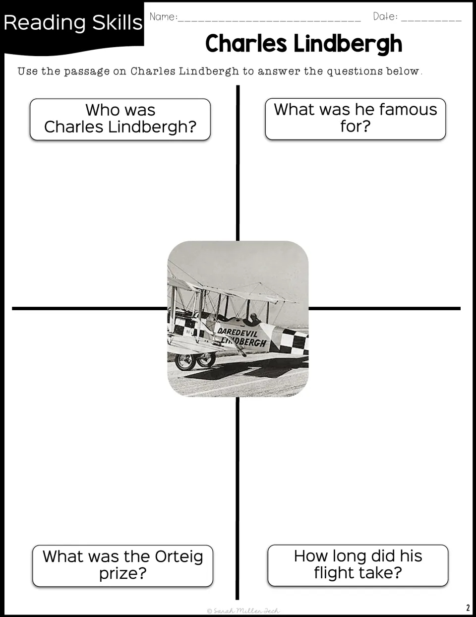 Lindbergh reading questions: students answer who he was, his fame, the Orteig prize and how long his flight took