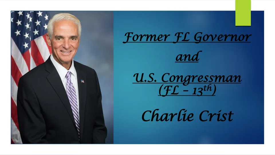 Biography cover introducing Charlie Crist as a former Florida governor and U.S. congressman for District 13