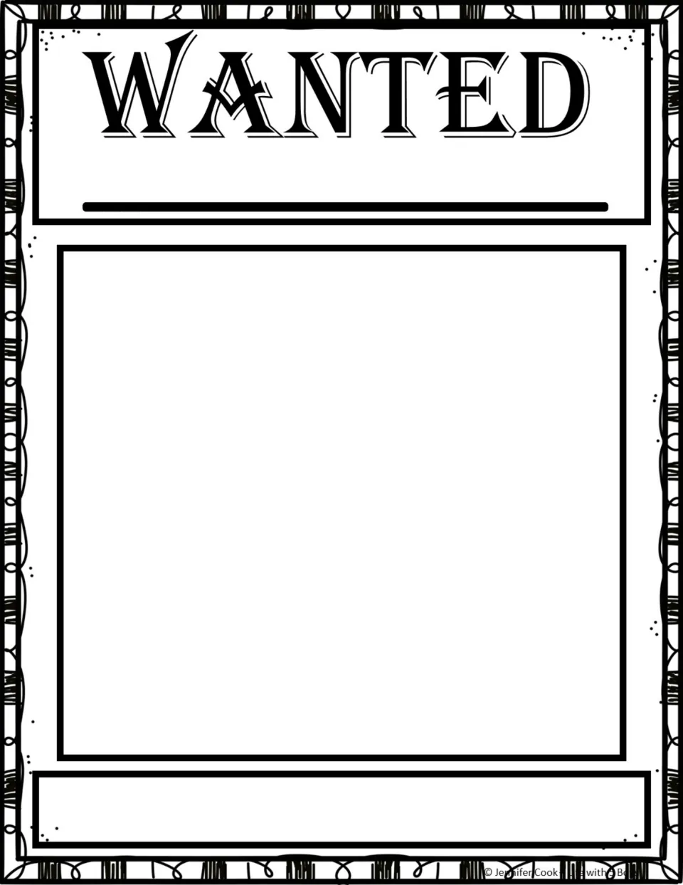 Blank wanted poster template for students to add a Charlotte's Web character, a picture, and a reason.