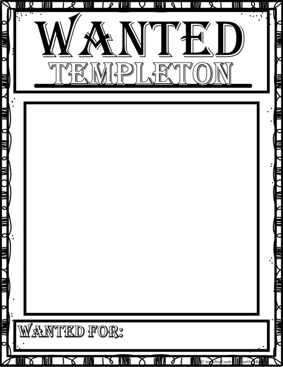 Templeton wanted poster template with his name and 'Wanted for:' prompt for the character activity.
