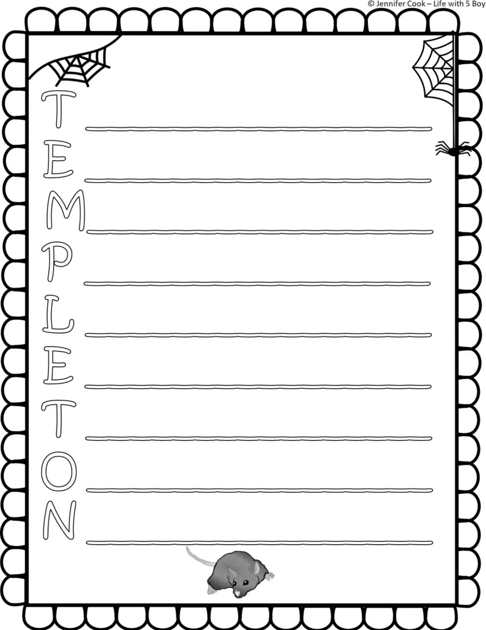 Templeton acrostic poem: students write one line per letter of the rat's name to build a character description