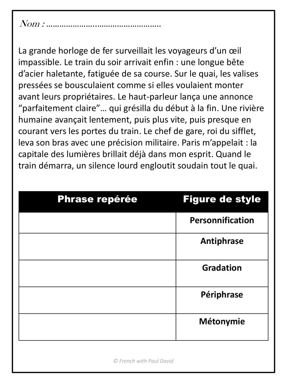 Train station passage in French: students spot personnification, antiphrase, gradation, périphrase and métonymie