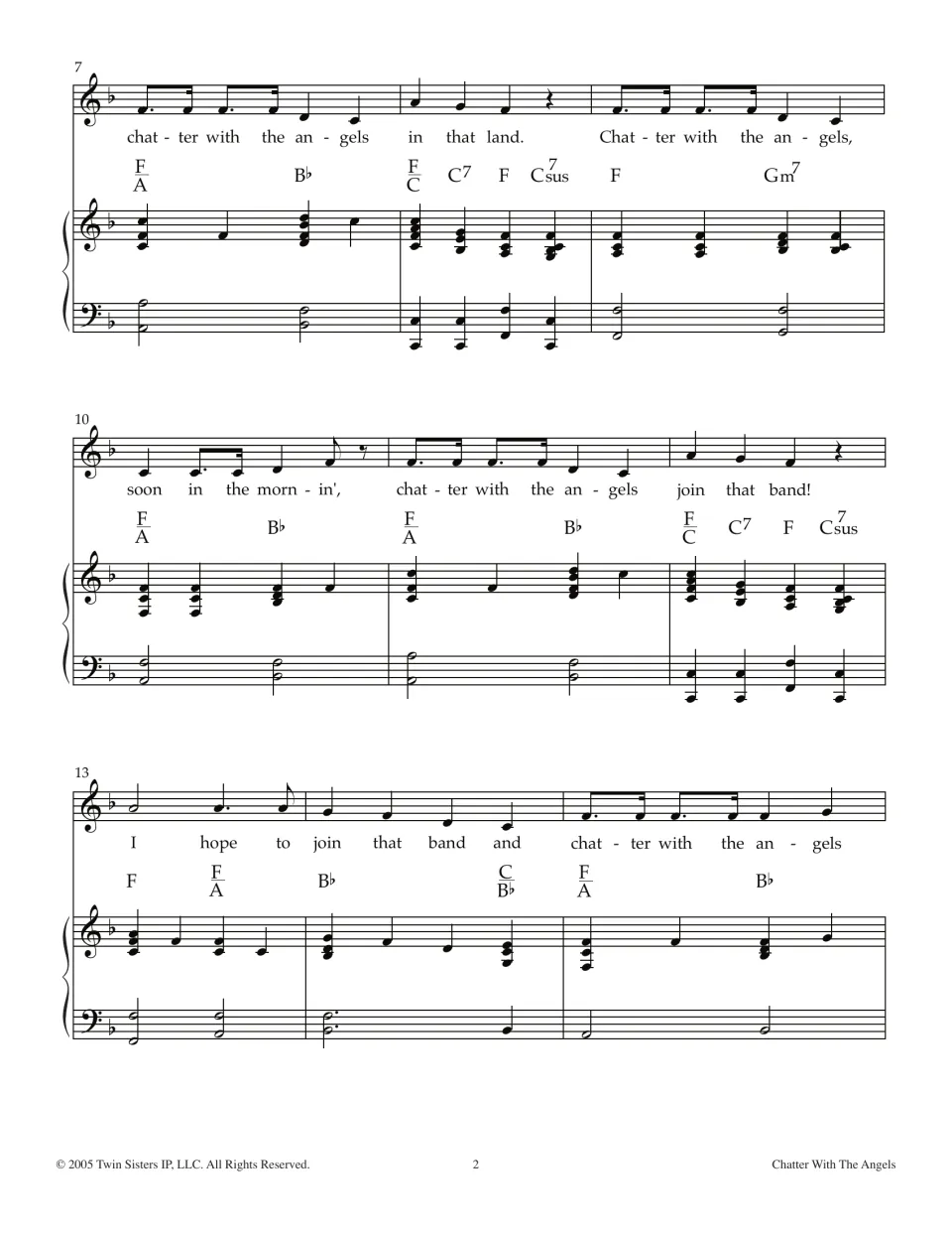 Song measures 7-15: vocal melody with lyrics about joining that band, piano accompaniment and chord symbols like C7, Gm7