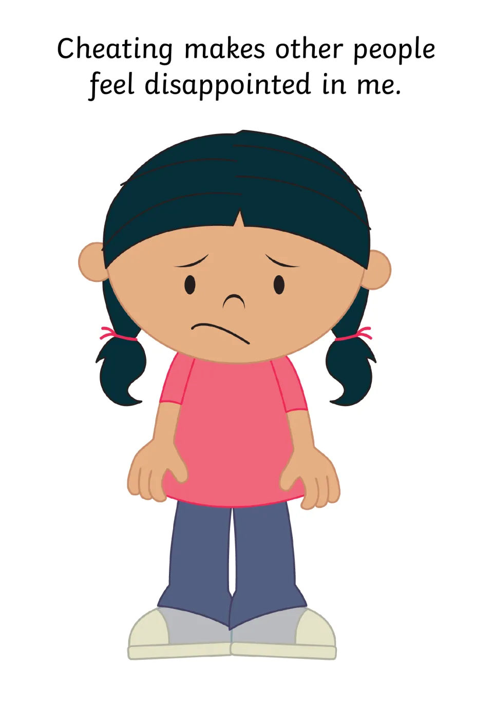 Disappointment: a downcast girl with pigtails shows that cheating makes other people feel disappointed in me