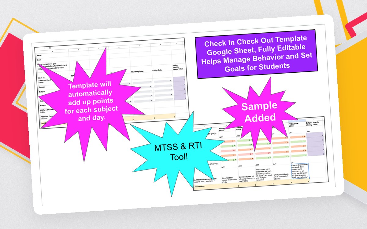 Check In Check Out Template (For Behavior Management, RTI, MTSS) preview