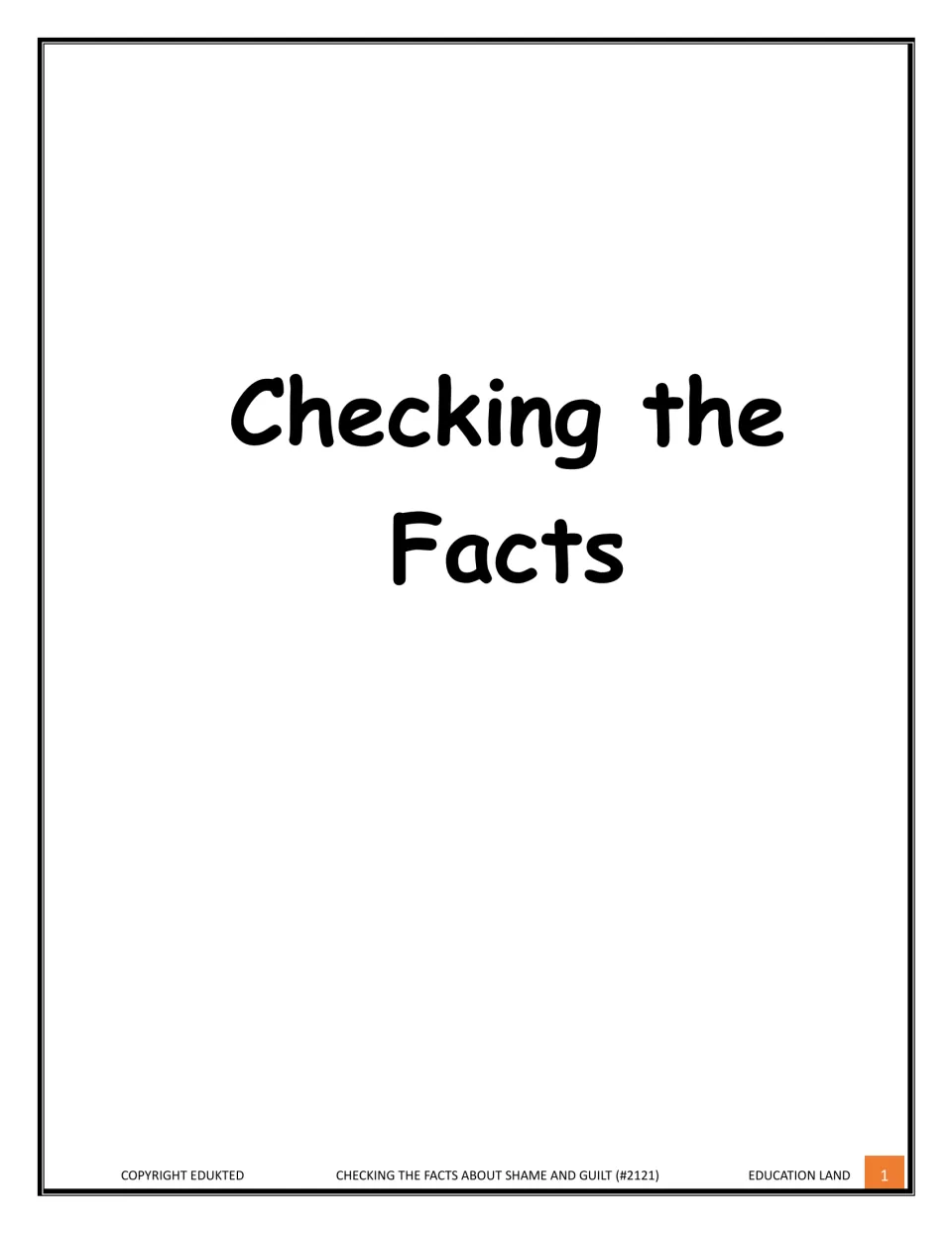 Cover titled Checking the Facts in large bold letters, opening a set of shame and guilt reflection worksheets