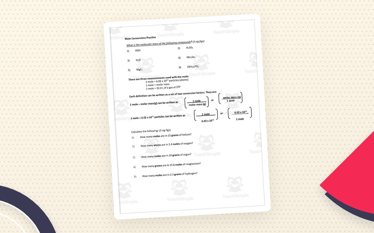 Chemistry Mole Conversion – 16-Problem Practice preview