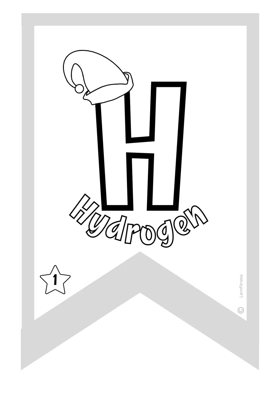 Hydrogen pennant for the Christmas chemistry banner, showing symbol H and atomic number 1 to color