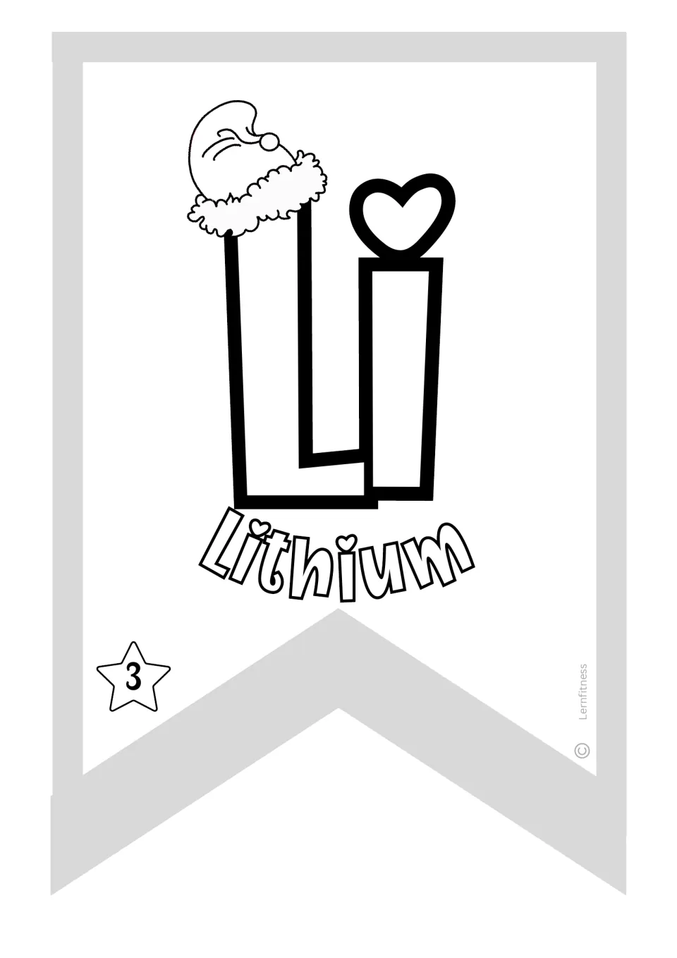 Lithium pennant for the Christmas chemistry banner, showing symbol Li and atomic number 3 to color