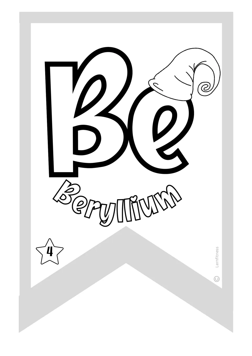 Beryllium pennant for the Christmas chemistry banner, showing symbol Be and atomic number 4 to color