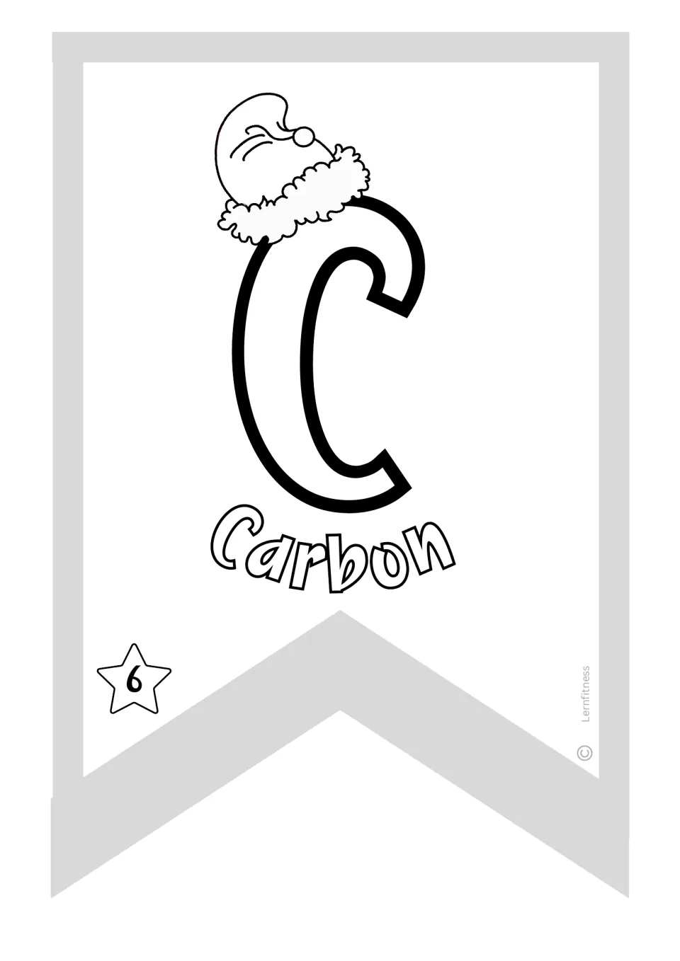 Carbon pennant for the Christmas chemistry banner, showing symbol C and atomic number 6 to color