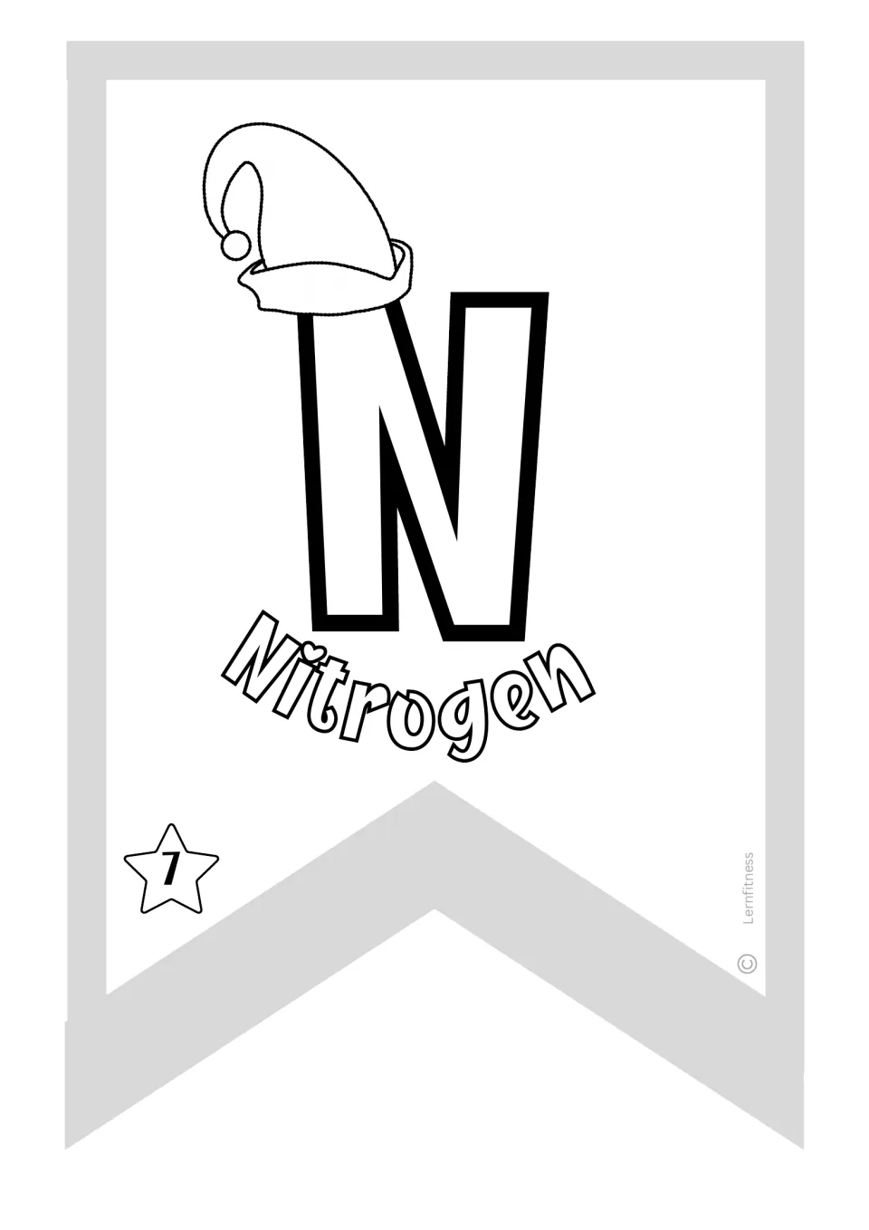Nitrogen pennant for the Christmas chemistry banner, showing symbol N and atomic number 7 to color