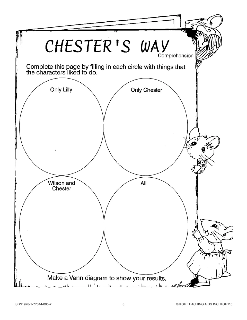 Character comparison activity sorts favorite activities for Lilly, Chester, Wilson and Chester, and all three
