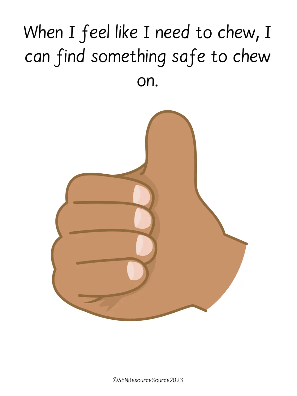 Coping choice: text says when I feel like I need to chew, I can find something safe to chew on, with a thumbs-up hand