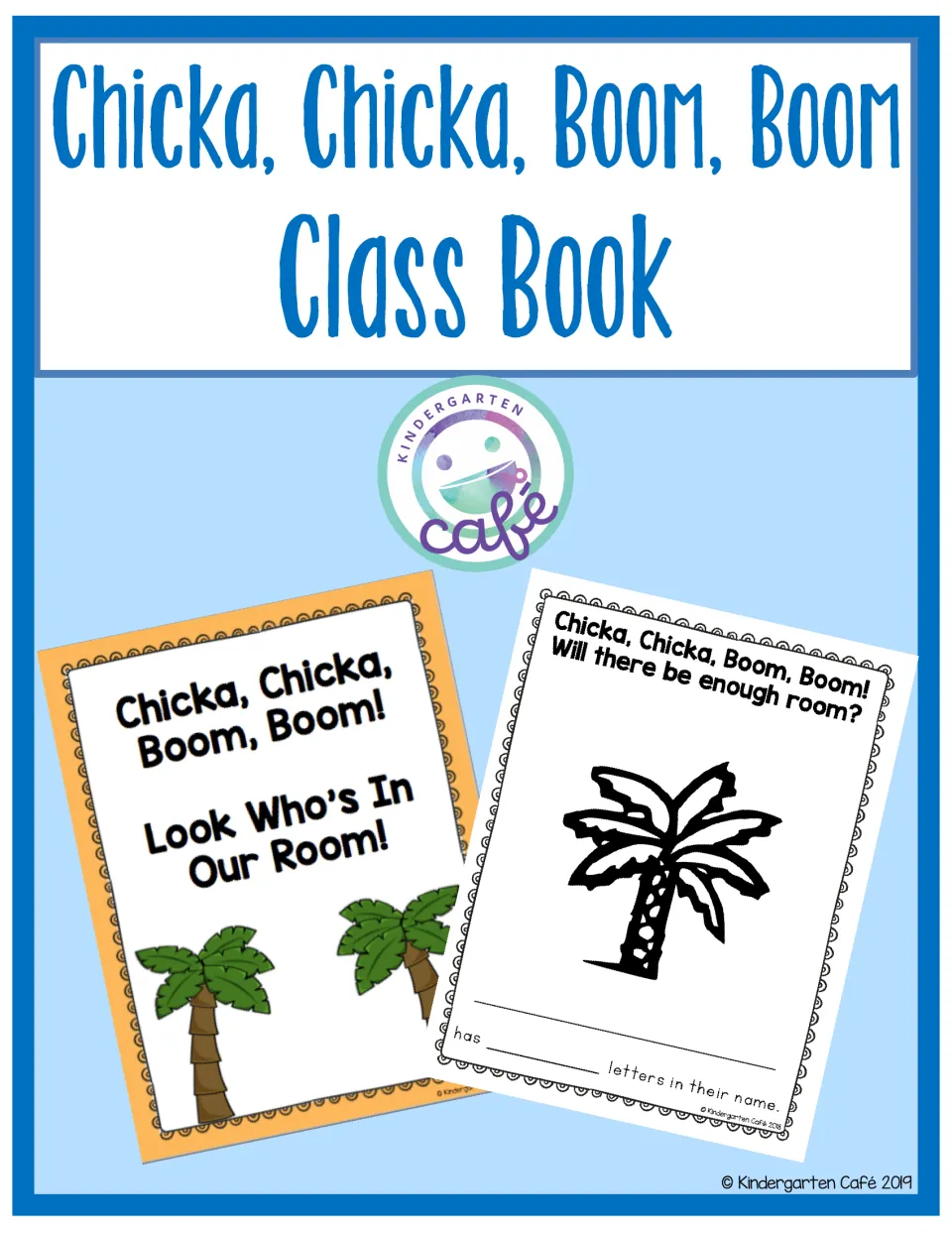Chicka, Chicka, Boom, Boom Class Book cover previewing an orange palm-tree book cover and a name-counting student page