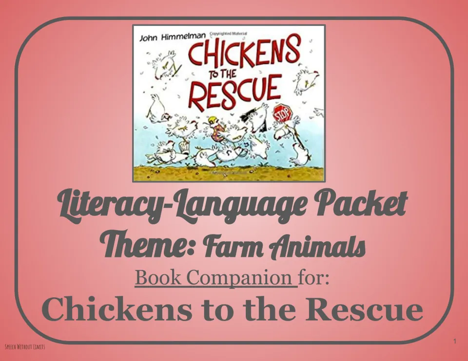 Cover of the Chickens to the Rescue literacy-language packet, identifying its farm animals theme