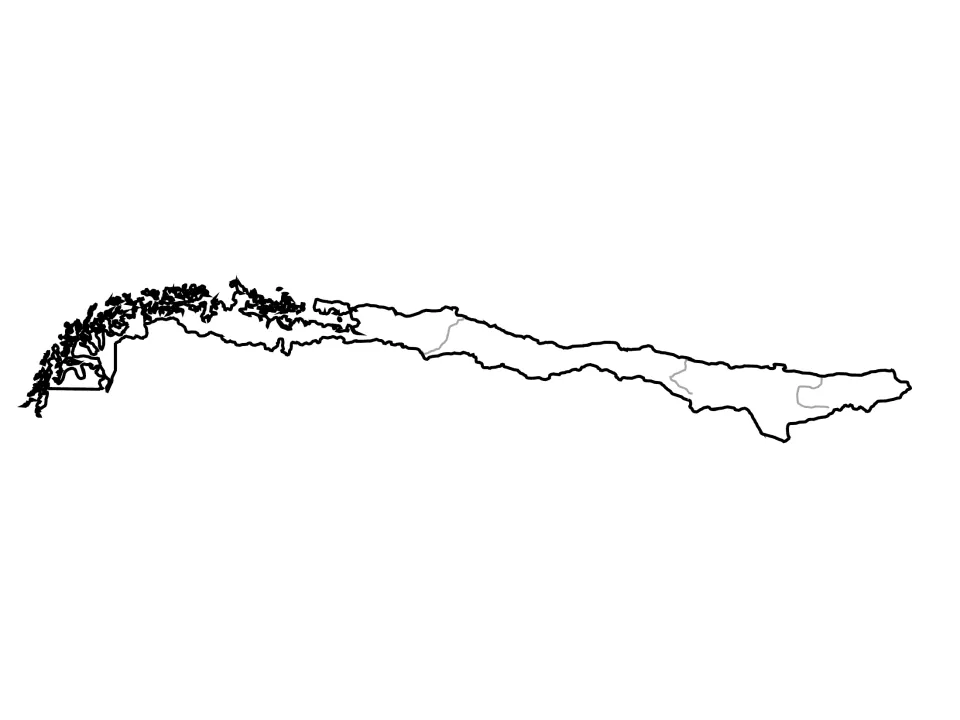 Outline map of Chile with three unlabeled rivers drawn in gray, so students can practise naming each river