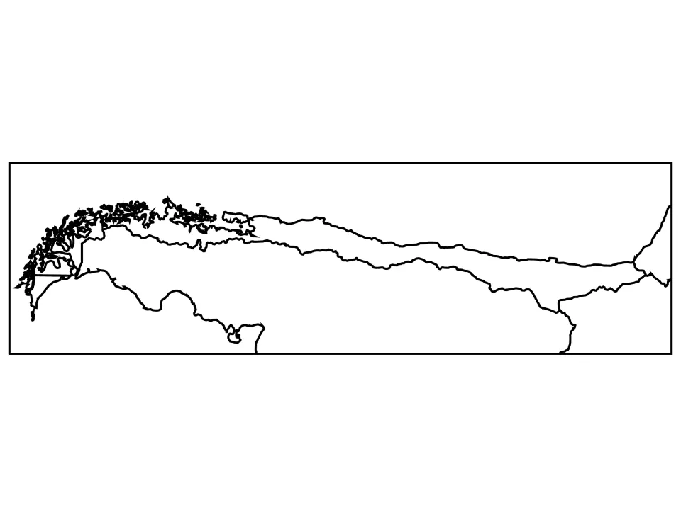Blank regional map of Chile with bordering countries outlined but unnamed, for students to locate neighbors and oceans