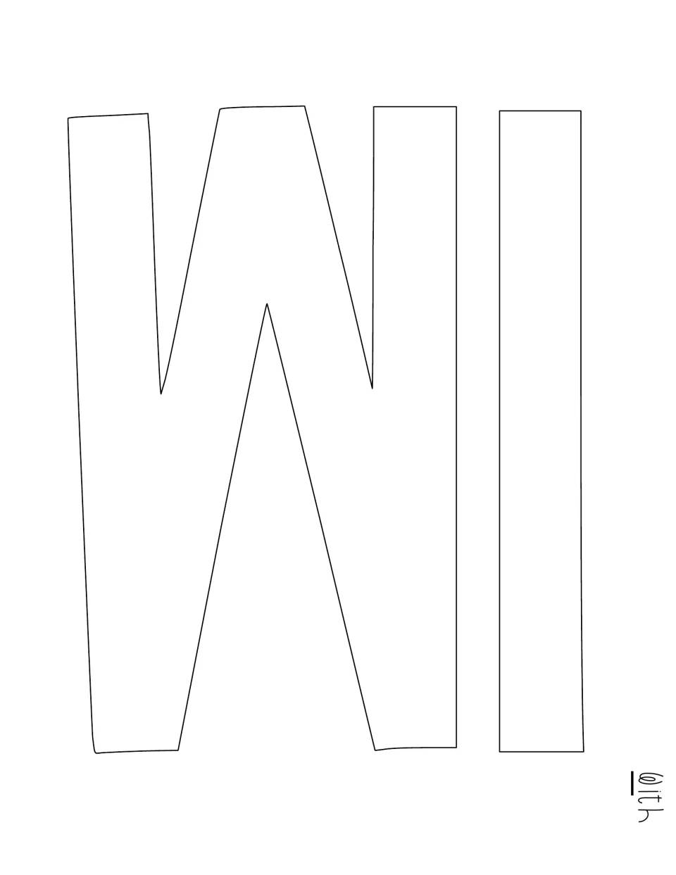 Outline capital letters W and I to print and cut for “WITH,” the second word of the winter display title