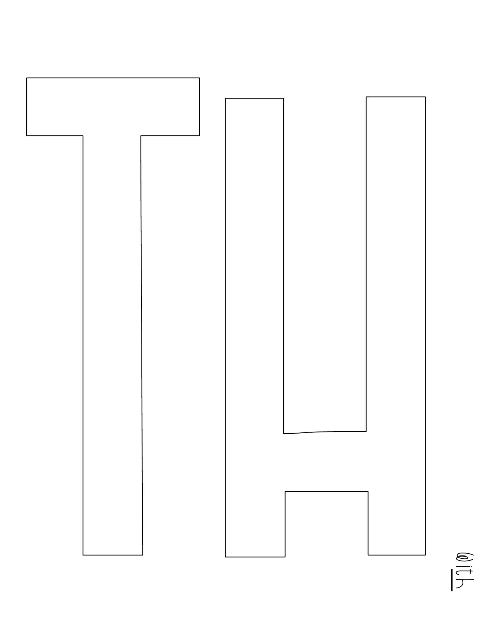 Outline capital letters T and H to print and cut to complete “WITH” as part of the winter display title