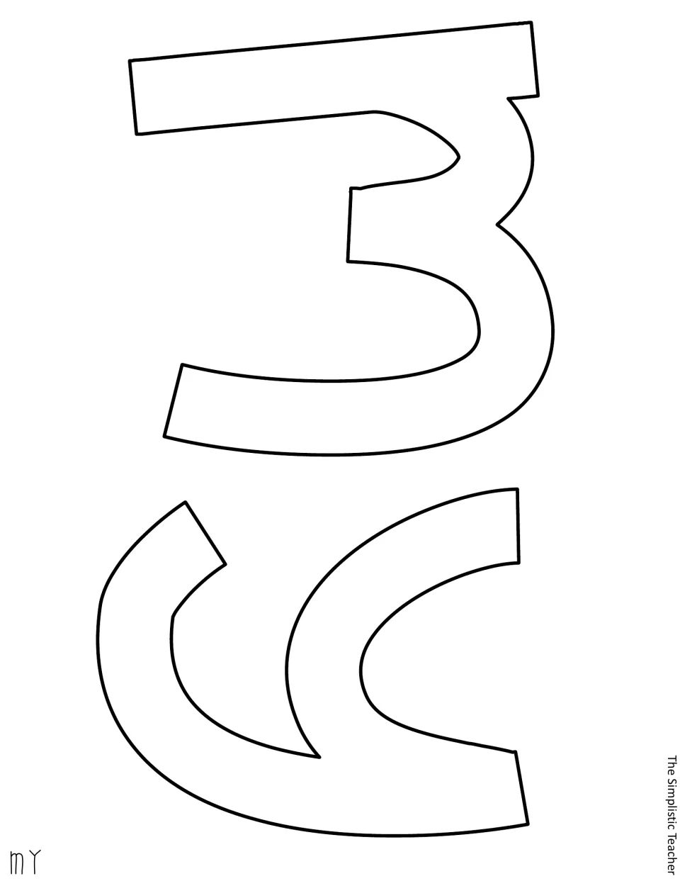 Cut-out pieces: large outlined letters m and y for the word my, set sideways on the sheet to fit the page