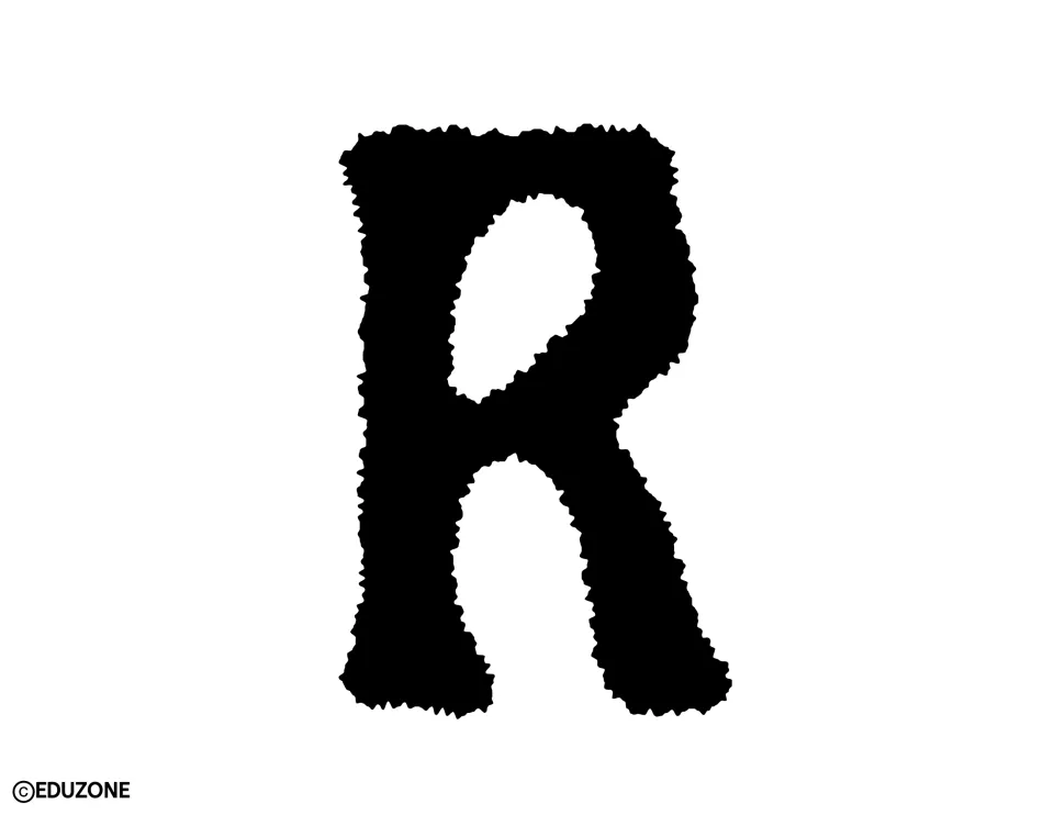 Halloween display lettering: a full-page black capital R in the same jagged spooky font, ready to cut out for a title