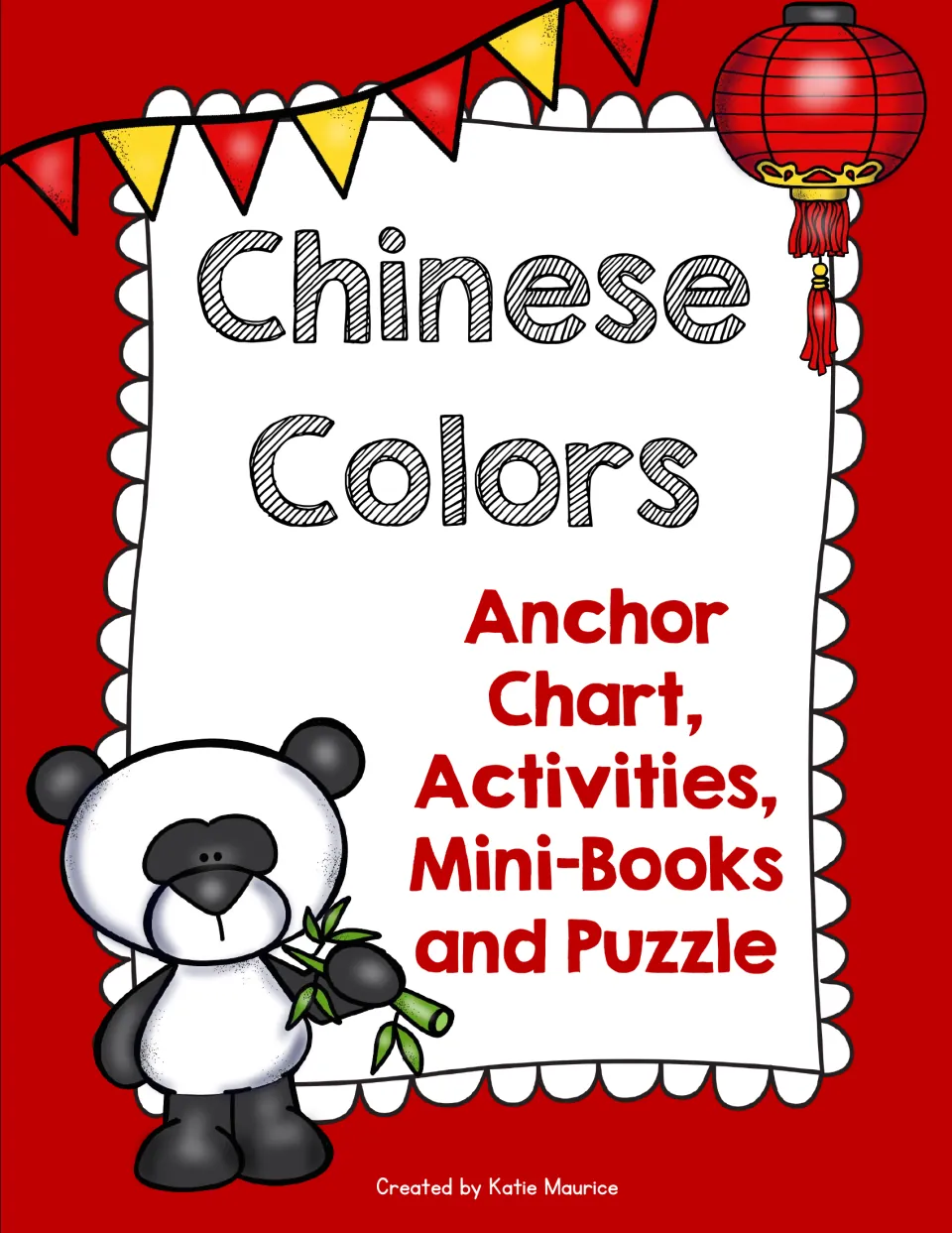 Chinese colors packet cover listing an anchor chart, activities, mini-books and a puzzle by Katie Maurice