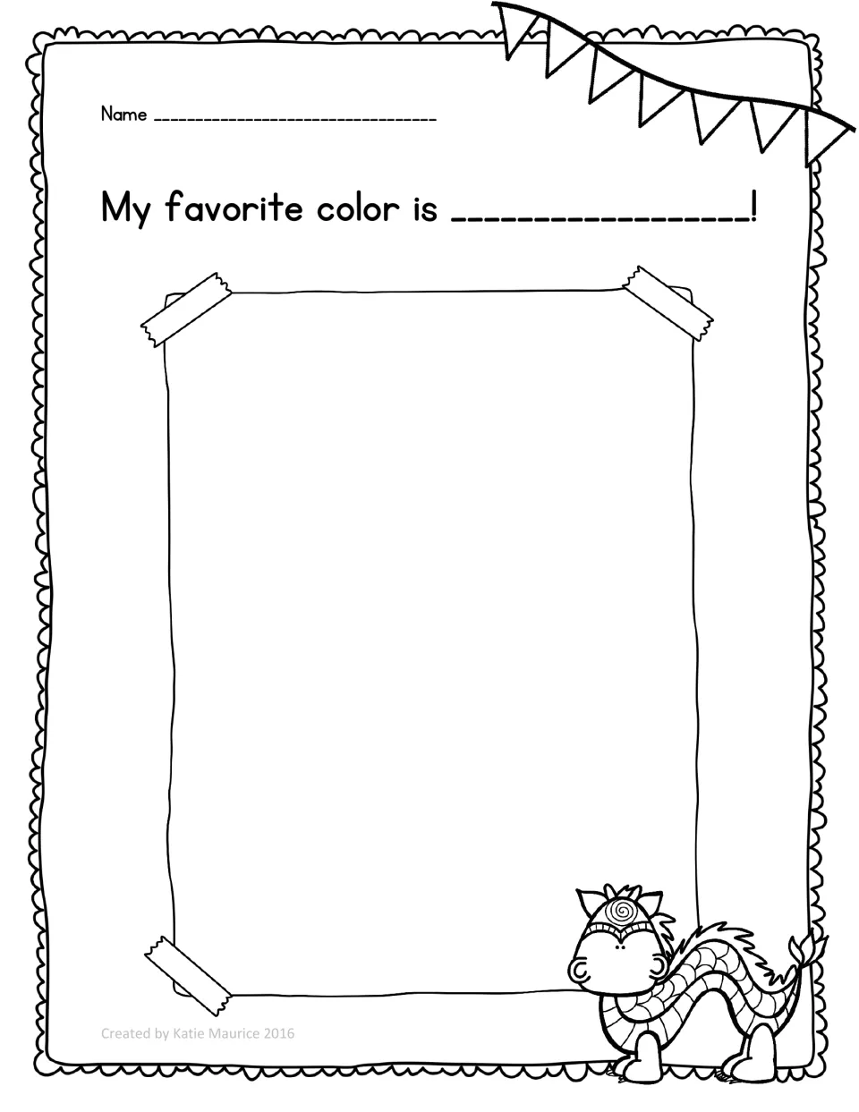 Favorite-color response sheet in the Chinese colors packet: complete 'My favorite color is' and add a drawing
