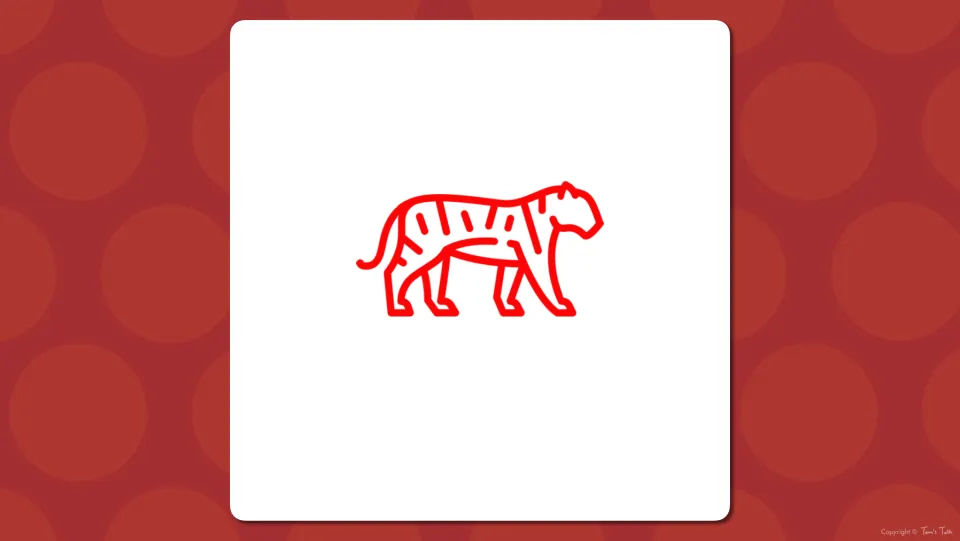 Zodiac vocabulary slide showing only a red outline drawing of a walking tiger, inviting students to name the animal