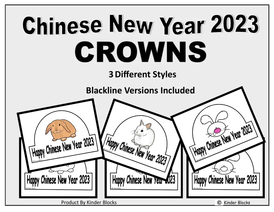 Chinese New Year 2023 Crowns cover showing three rabbit crown styles and their included blackline versions