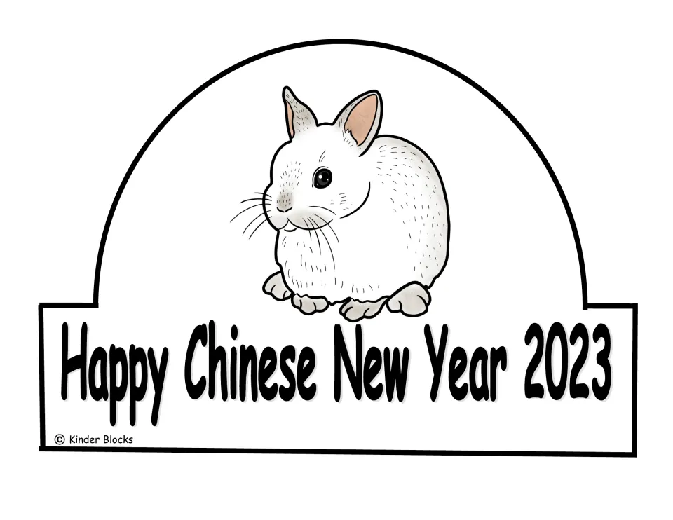 Color crown template featuring an upright white rabbit and the greeting 'Happy Chinese New Year 2023'