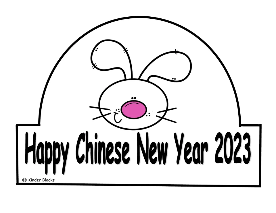 Color crown template featuring a cartoon rabbit face with a pink nose and 'Happy Chinese New Year 2023'