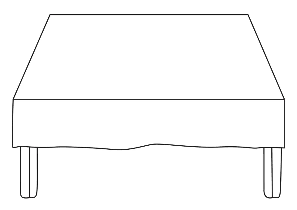 Tablecloth-covered table outline to colour as the background for the lucky food spring pop-up scene