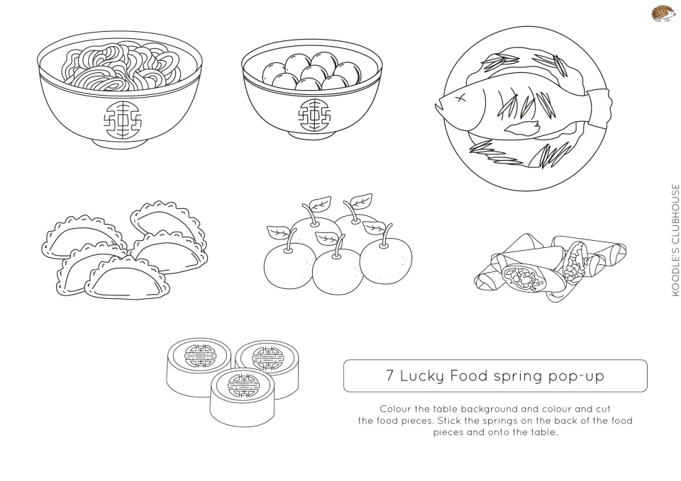 7 Lucky Food spring pop-up: students colour and cut noodles, fish, dumplings, oranges, spring rolls and more