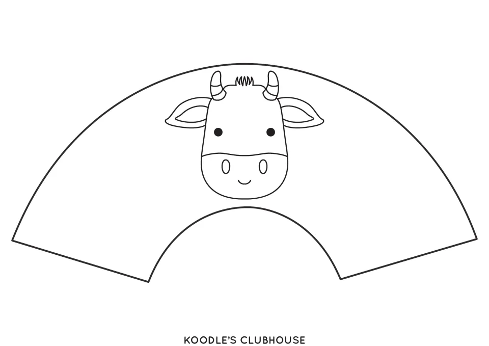 First paper fan template features an ox face to color and cut out for the Chinese New Year fan craft