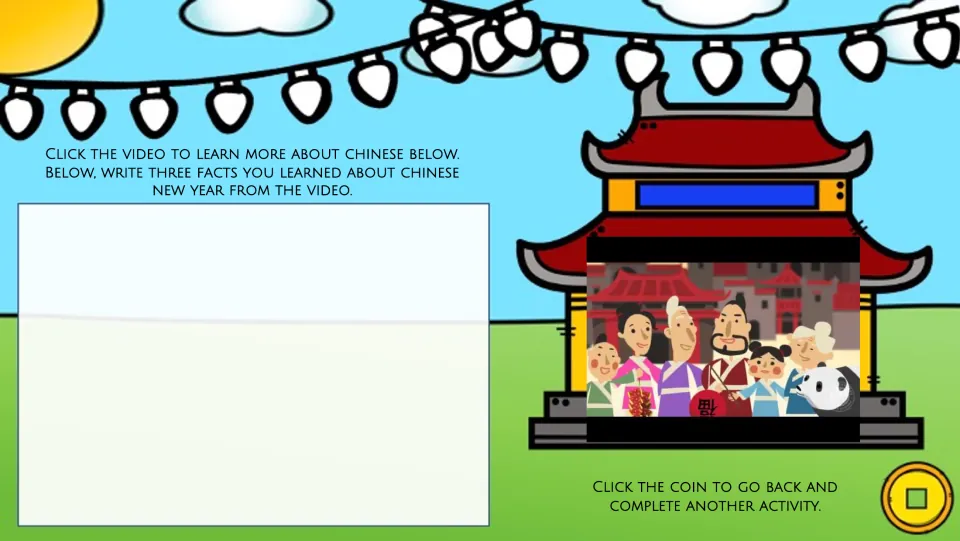 Video reflection asks students to watch a Chinese New Year video and write three facts they learned from it