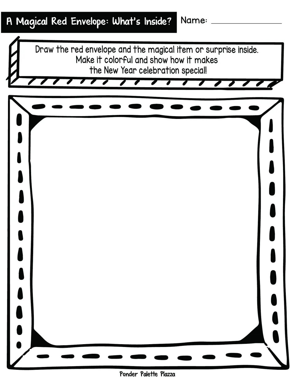Magical red envelope drawing task: students draw the envelope and the magical item or surprise hidden inside it