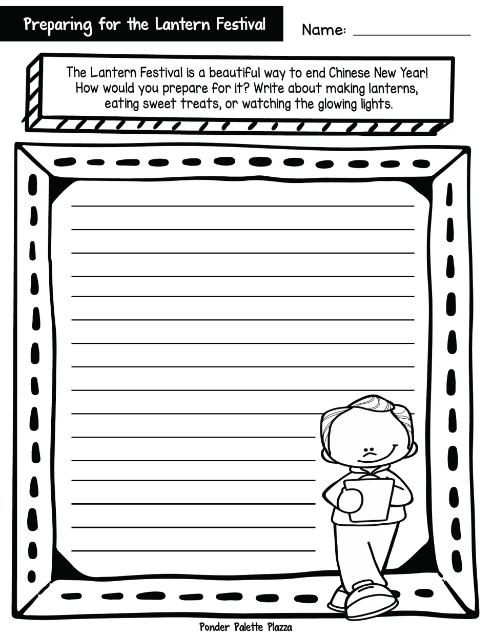 Preparing for the Lantern Festival: students write how they would get ready, such as making lanterns or eating sweet treats