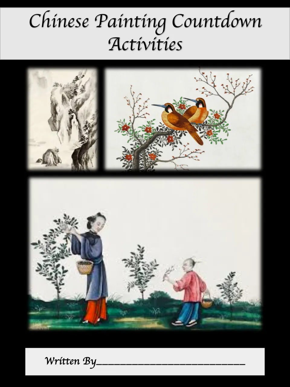 Chinese Painting Countdown Activities cover showing landscape, bird, and figure paintings and a writer name prompt